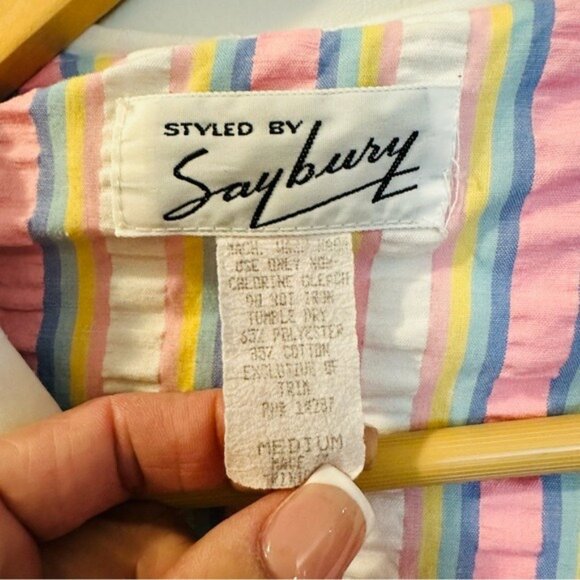 Styled by Saybury Vintage Rainbow Stripe Seersucker Housecoat Robe Size Medium - Picture 9 of 13